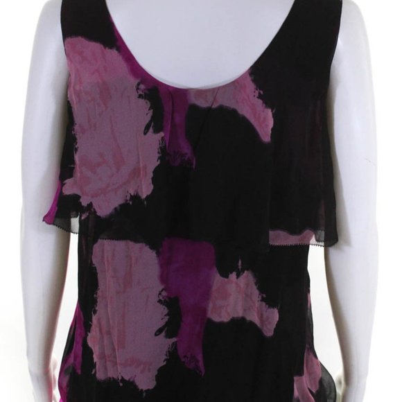Diane Von Furstenberg Sleeveless Scoop Neck Ruffled Blk Pink Sz 10 #106 - Picture 8 of 11